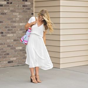 WAYF White Blouson Midi Dress